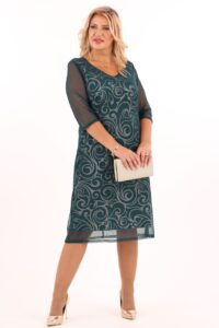 Elegancka sukienka szyfonowa midi butelkowa zieleń