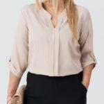 Elegancka bluzka w dużym rozmiarze beżowa – moda plus size