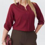 Elegancka bluzka w dużym rozmiarze bordowa – moda plus size