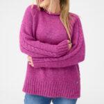 Wełniany sweter damski plus size amarantowy 44-46