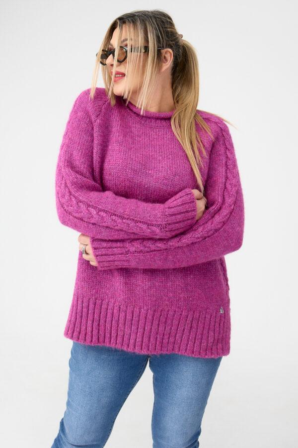 Wełniany sweter damski plus size amarantowy 44-46