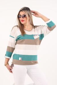Bluzka w paski z wiązaniem na dole turkusowo-beżowa