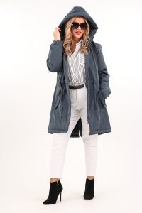 Granatowa parka z kapturem damska przejściowa