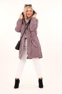Wrzosowa parka z kapturem damska przejściowa