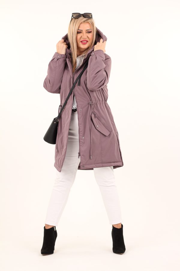 Wrzosowa parka z kapturem damska przejściowa