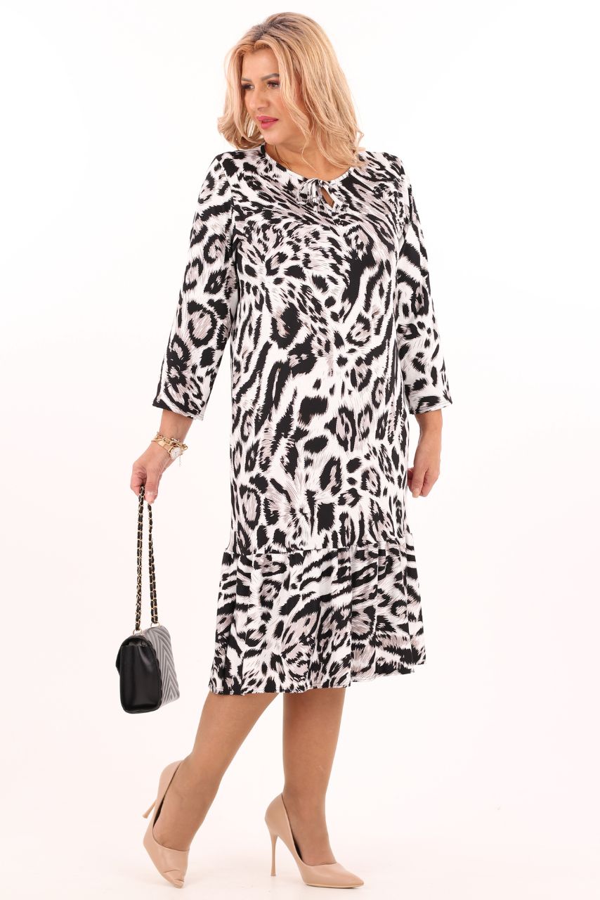 Sukienka midi w panterkę czarno-biała