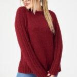 Wełniany sweter damski plus size bordowy 44-46