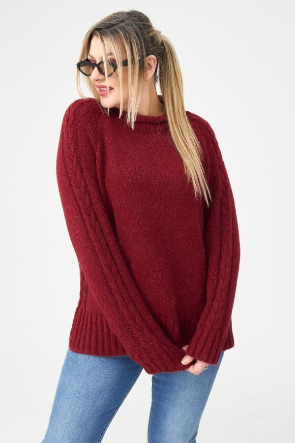 Wełniany sweter damski plus size bordowy 44-46