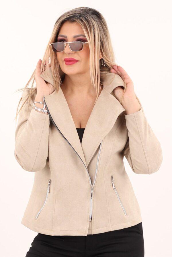 Ramoneska damska XXL beżowa – żakiet plus size
