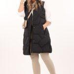 Bezrękawnik damski długi z kapturem czarny