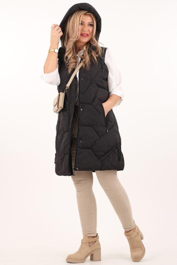 Bezrękawnik damski długi z kapturem czarny