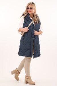 Bezrękawnik damski długi z kapturem granatowy