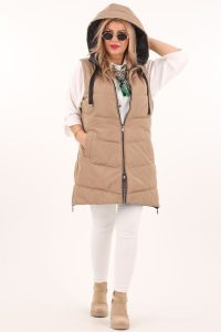 Kamizelka dwustronna damska beżowo-szara
