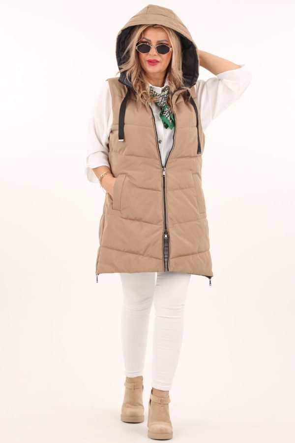 Kamizelka dwustronna damska beżowo-szara