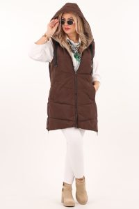 Kamizelka dwustronna damska brązowo-beżowa