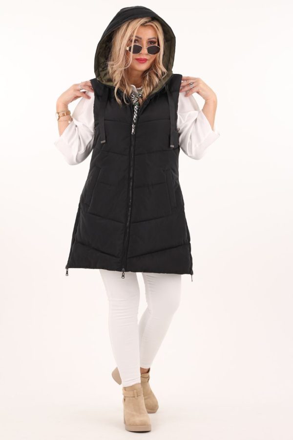 Kamizelka dwustronna damska czarno-zielona