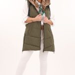 Kamizelka dwustronna damska zielono-beżowa
