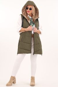 Kamizelka dwustronna damska zielono-beżowa