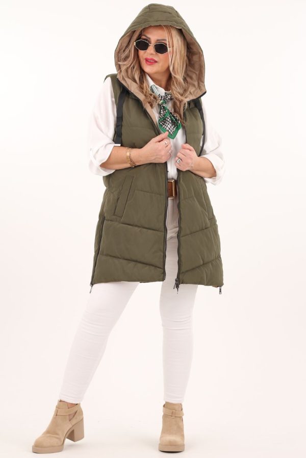 Kamizelka dwustronna damska zielono-beżowa