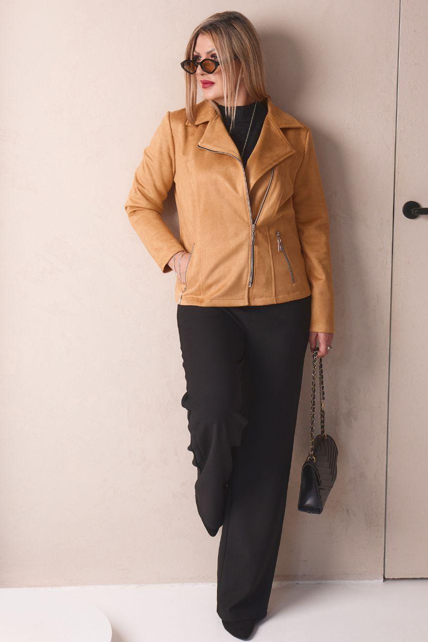 Ramoneska damska XXL camel – żakiet plus size