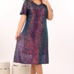 Sukienka z cekinami różowo-zielona