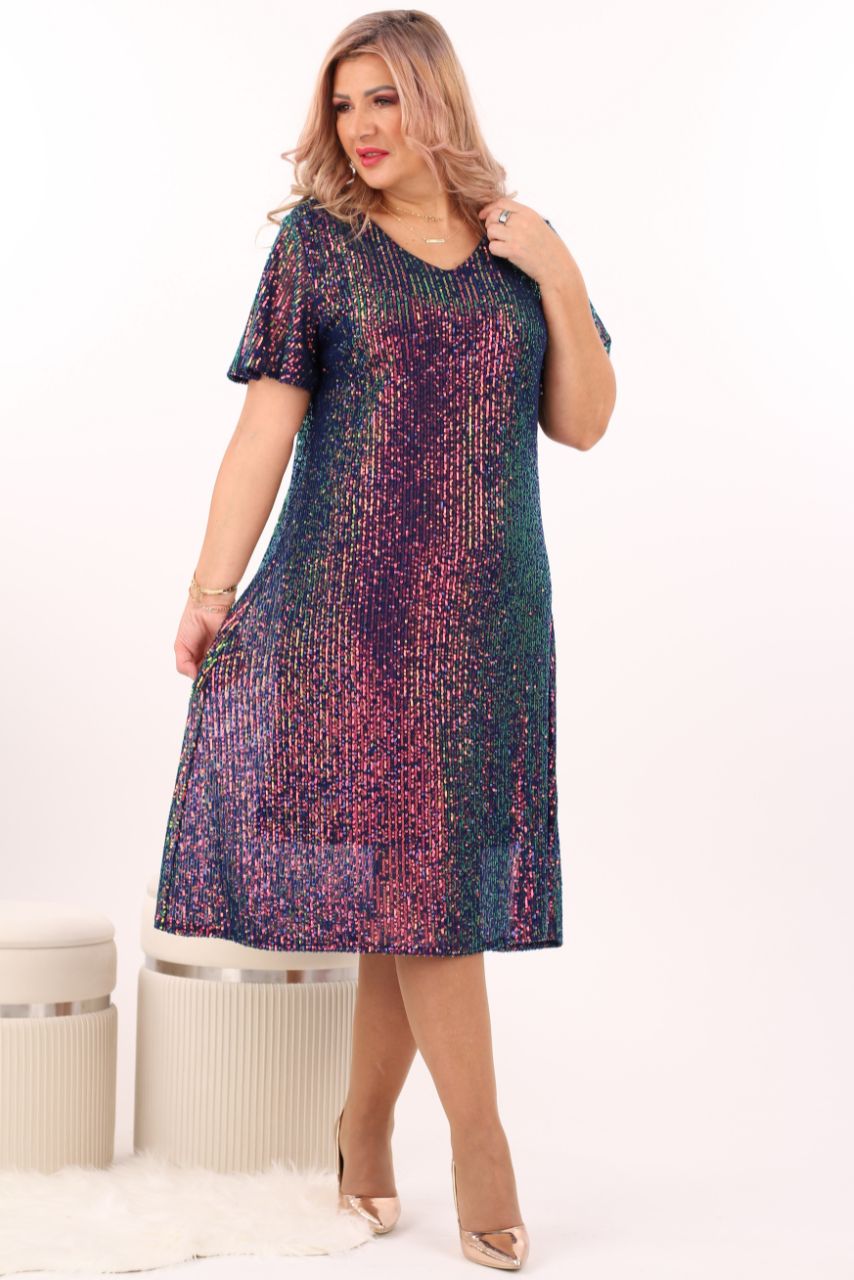 Sukienka z cekinami różowo-zielona