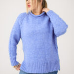 Wełniany sweter damski plus size niebieski 44-46