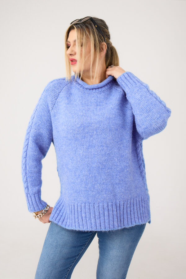 Wełniany sweter damski plus size niebieski 44-46