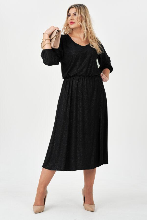 Czarna brokatowa sukienka plus size długa z rozcięciem 44–52