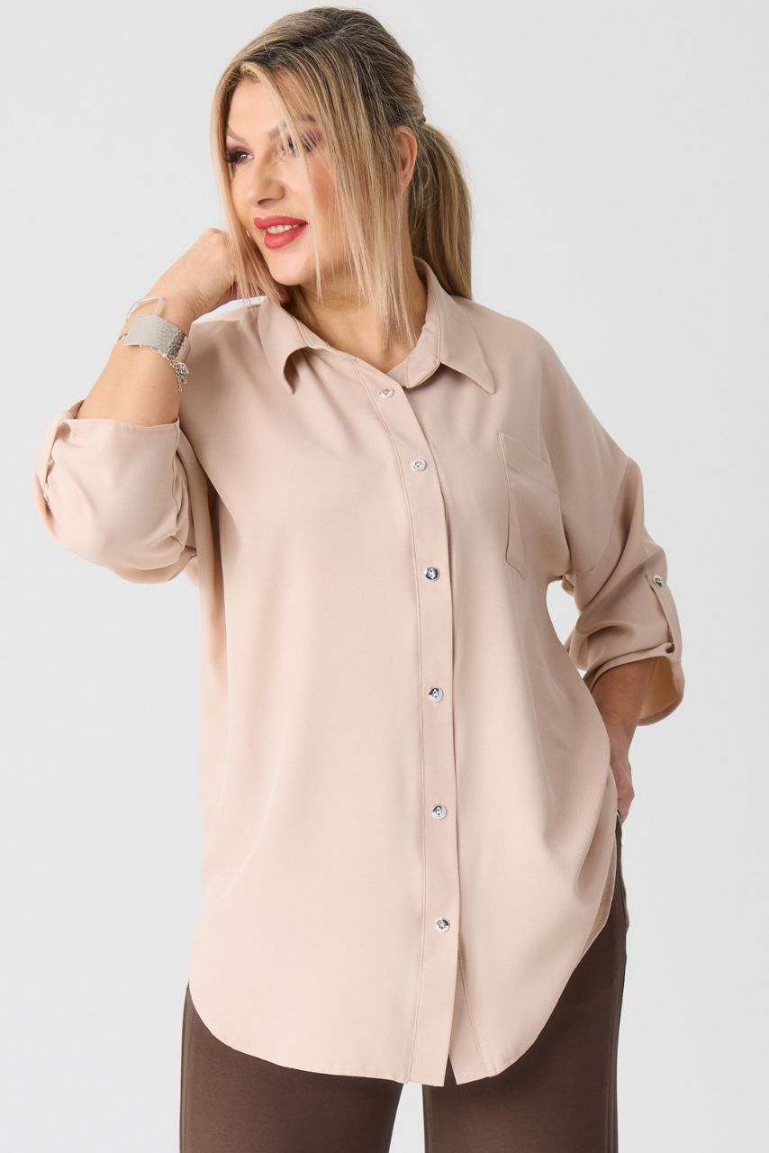 Elegancka koszula damska plus size beżowa