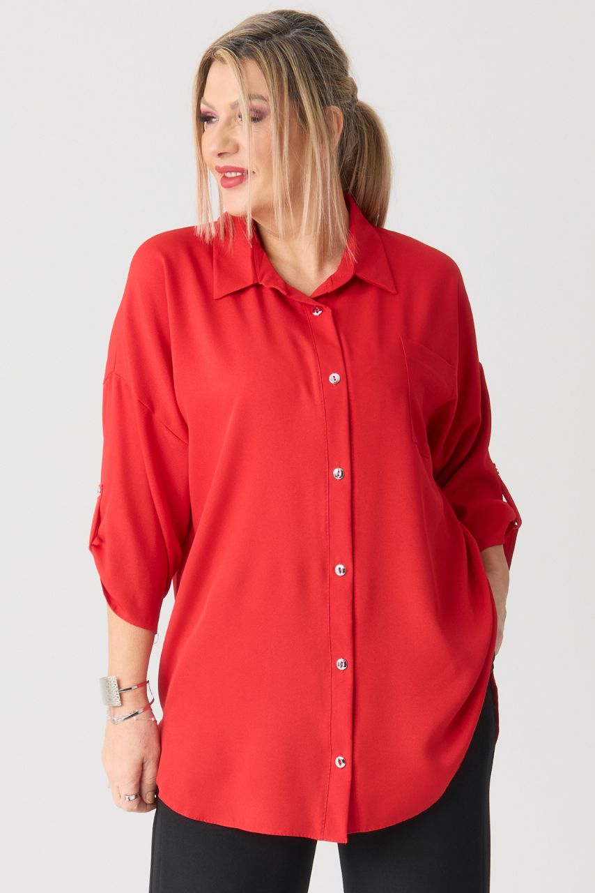 Elegancka koszula damska plus size czerwona