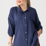 Elegancka koszula damska plus size granatowa