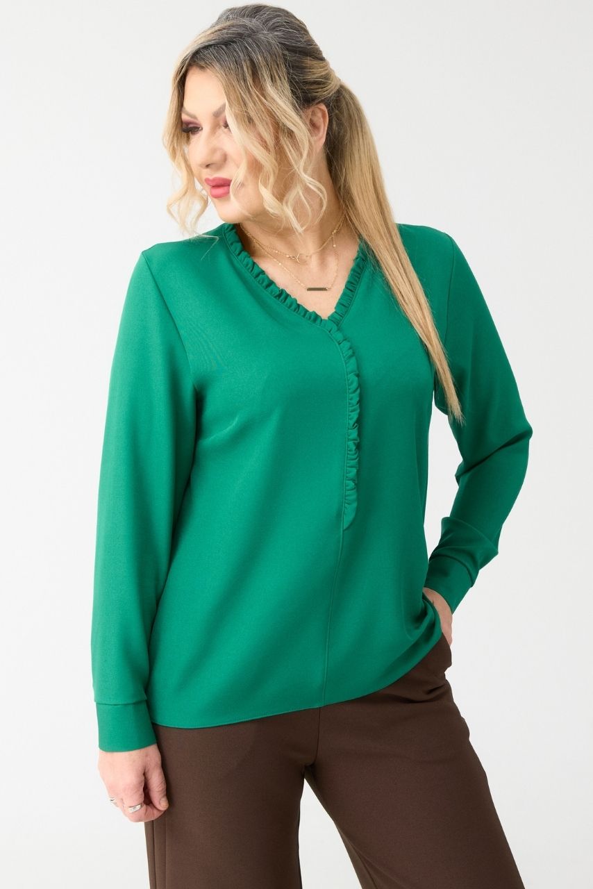 Bluzka z falbanką na dekolcie zielona