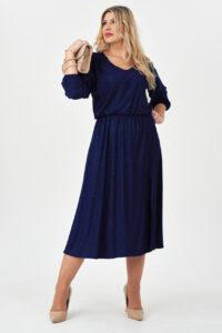Granatowa brokatowa sukienka plus size długa z rozcięciem 44–52