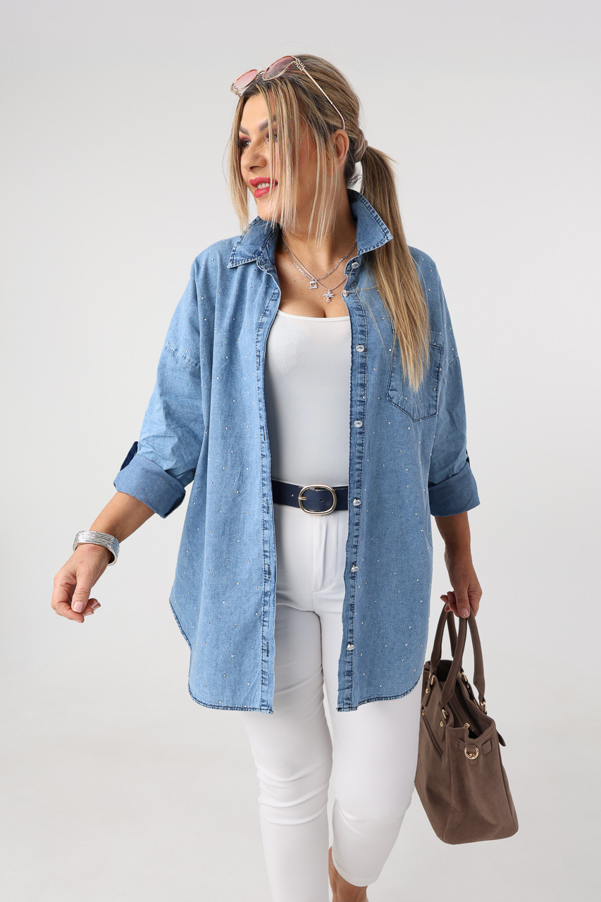 Jeansowa koszula z dżetami classic denim