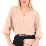 Beżowa gładka bluzka z rękawem 3/4