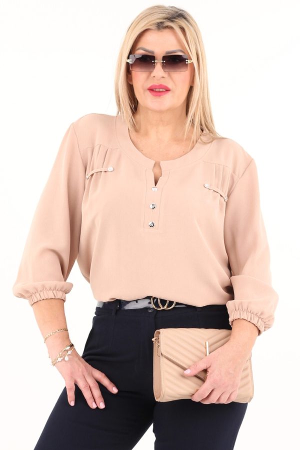 Beżowa gładka bluzka z rękawem 3/4