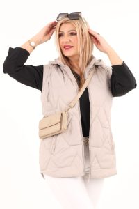 Bezrękawnik pikowany z kapturem jasnobeżowy