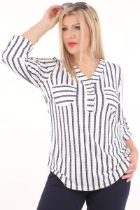 Biało-czarna bluzka z guzikami na dekolcie