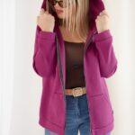 Bluza dla puszystych kobiet plus size rozpinana z kapturem amarantowa