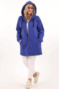 Bluza z kapturem plus size chabrowa