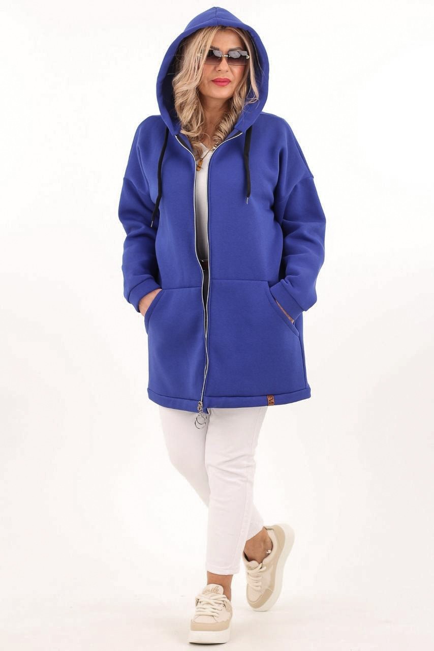 Bluza z kapturem plus size chabrowa