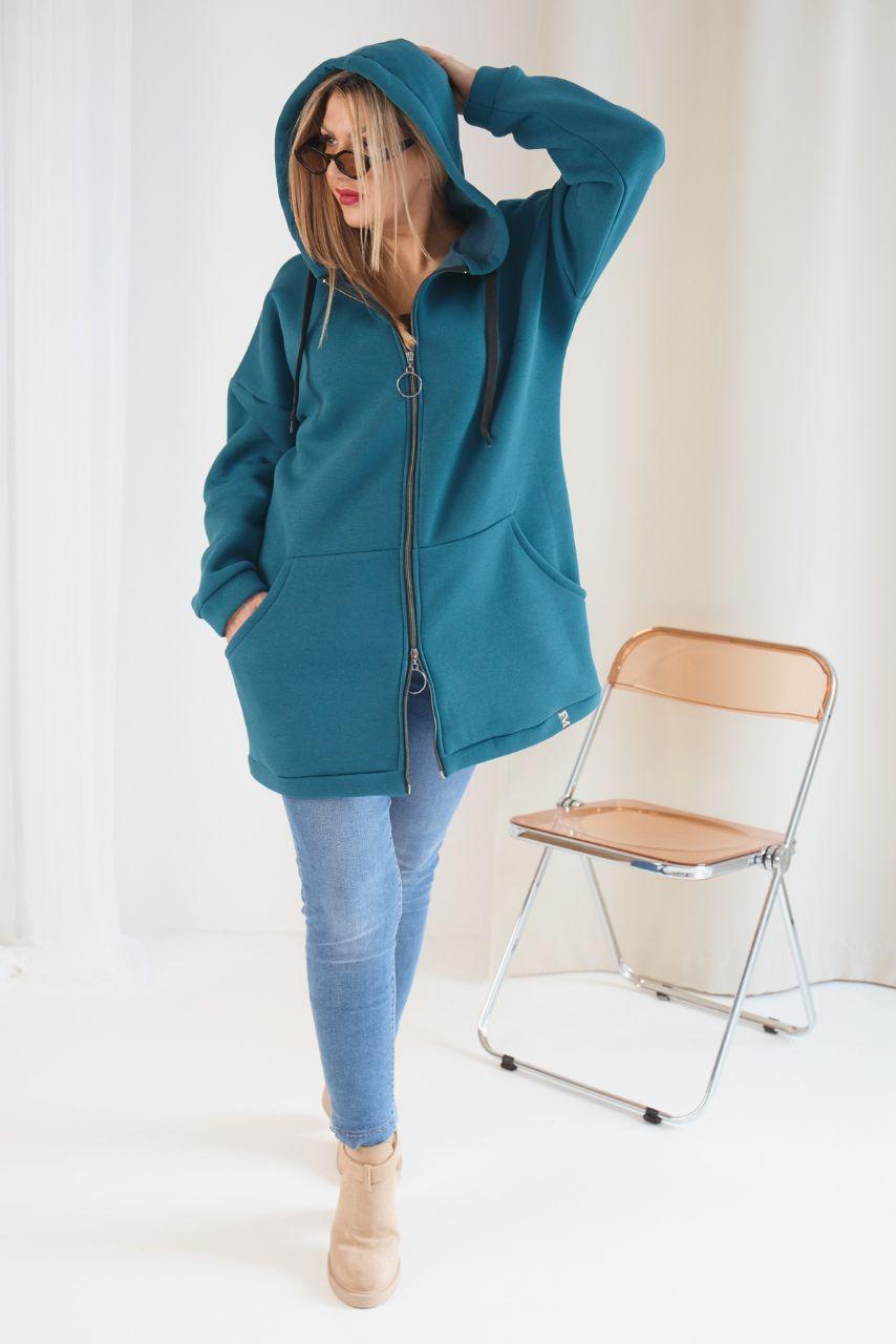 Bluza z kapturem plus size niebieska