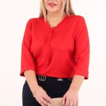 Bluzka z falbanką przy dekolcie czerwona