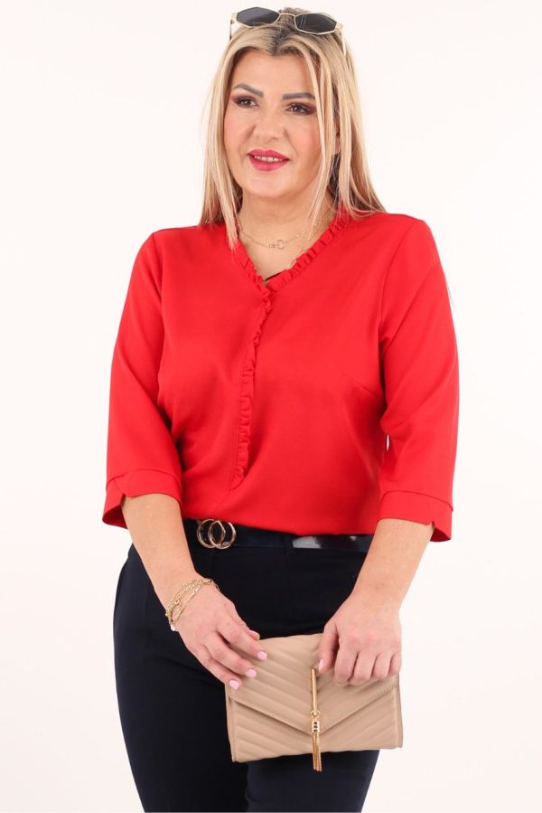Bluzka z falbanką przy dekolcie czerwona