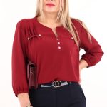 Bordowa gładka bluzka z rękawem 3/4