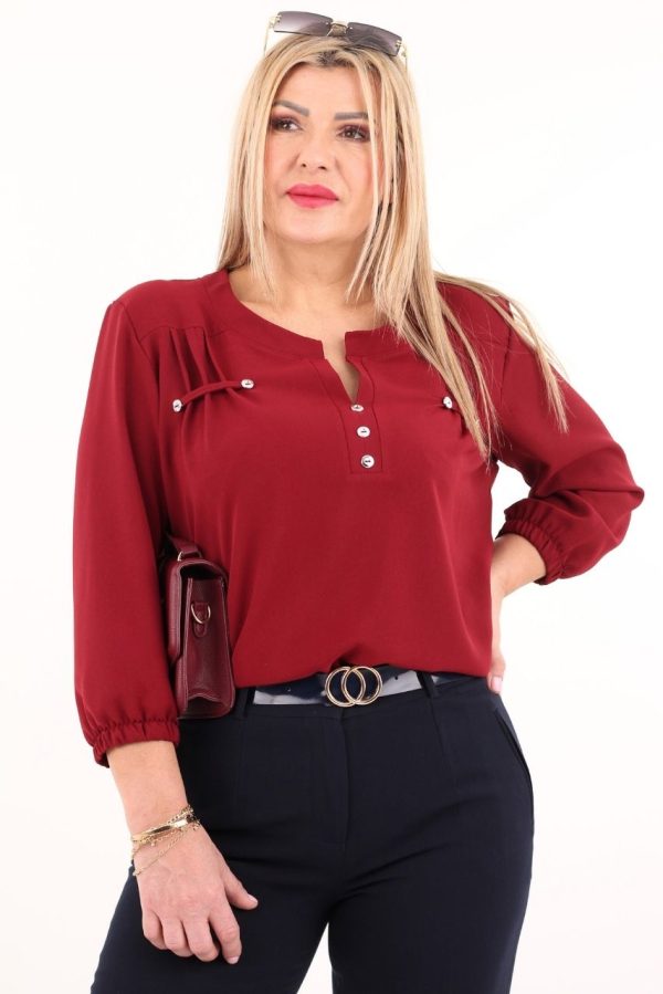 Bordowa gładka bluzka z rękawem 3/4