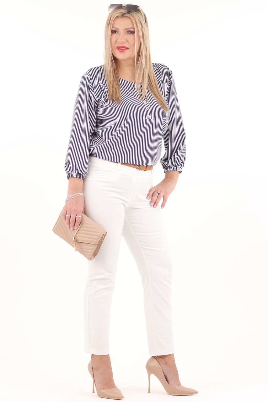 Elegancka bluzka w granatowo-białe paski