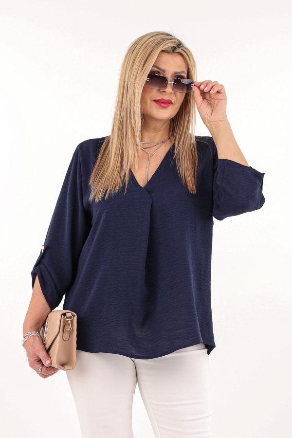 Granatowa bluzka z dekoltem w serek