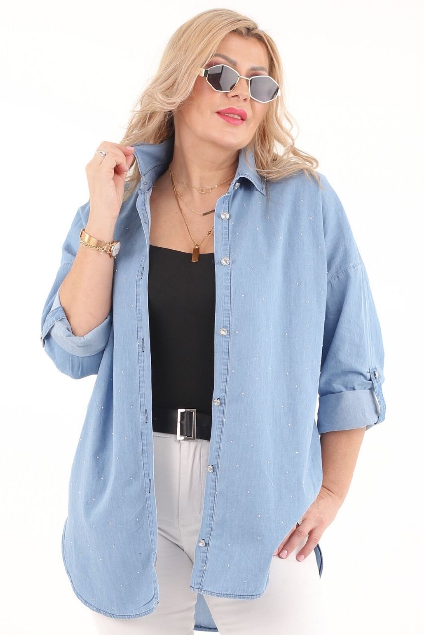 Jeansowa koszula z dżetami classic denim